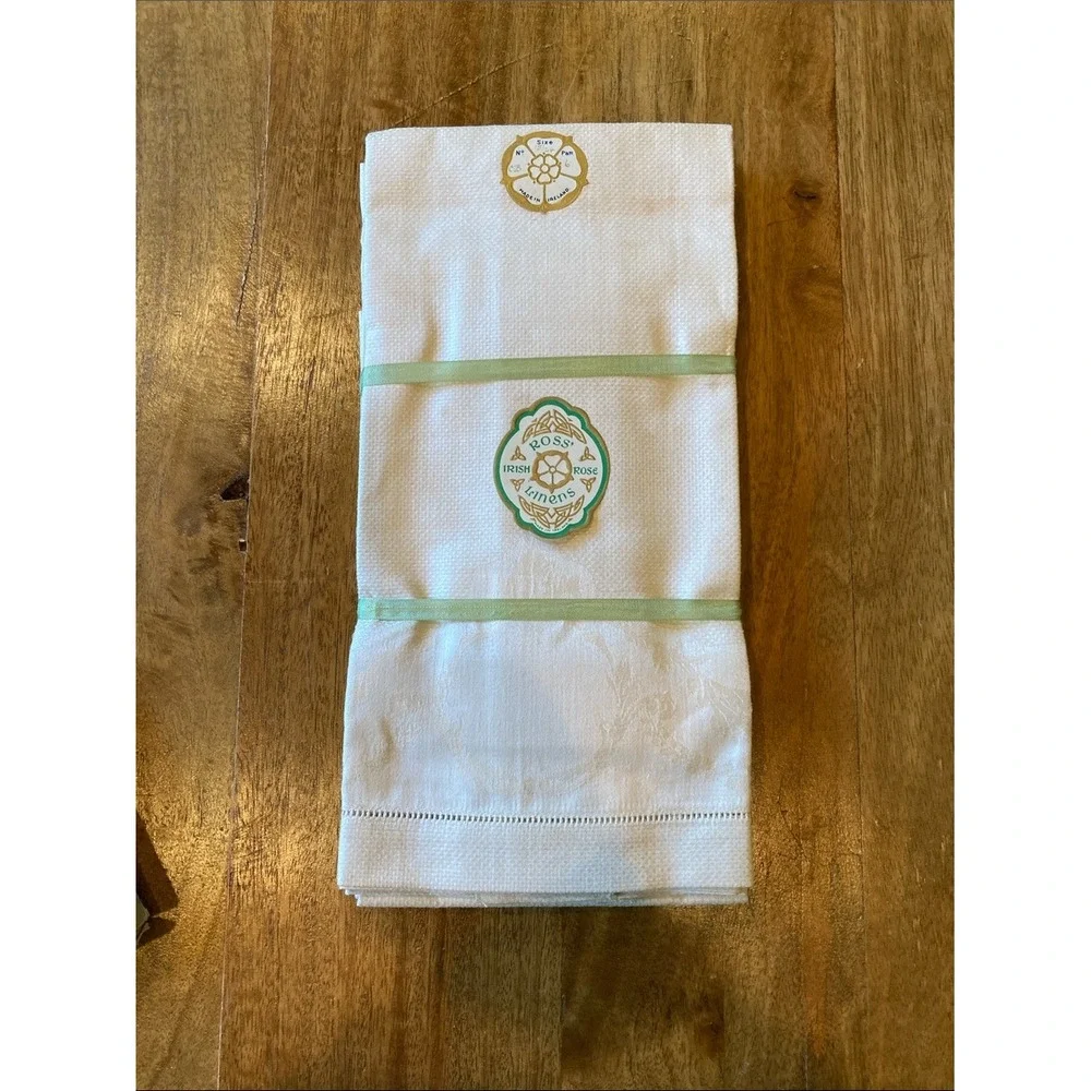 Vintage Irish Rose Cream Linen Tea Towels Set of‎ 3 15x24